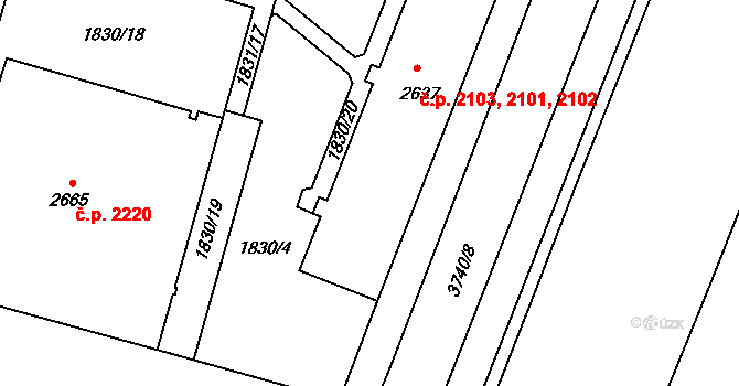 Dvůr Králové nad Labem 2101,2102,2103 na parcele st. 2637 v KÚ Dvůr Králové nad Labem, Katastrální mapa