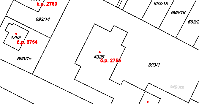 Dvůr Králové nad Labem 2755 na parcele st. 4325 v KÚ Dvůr Králové nad Labem, Katastrální mapa
