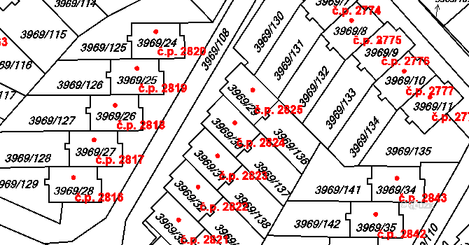 Česká Lípa 2824 na parcele st. 3969/30 v KÚ Česká Lípa, Katastrální mapa