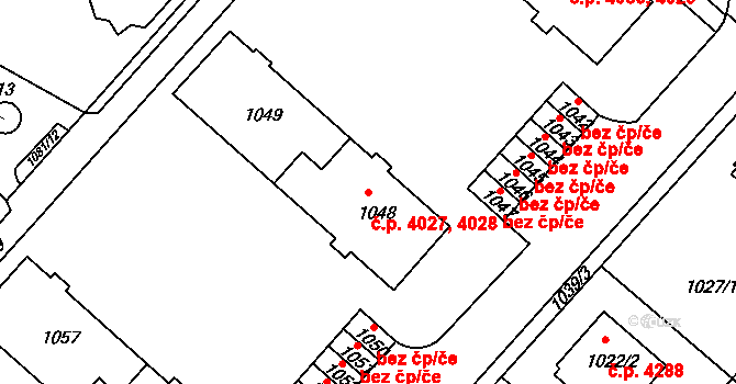 Chomutov 4027,4028 na parcele st. 1048 v KÚ Chomutov II, Katastrální mapa