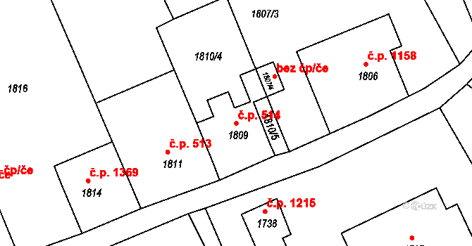 Rumburk 1 514, Rumburk na parcele st. 1809 v KÚ Rumburk, Katastrální mapa