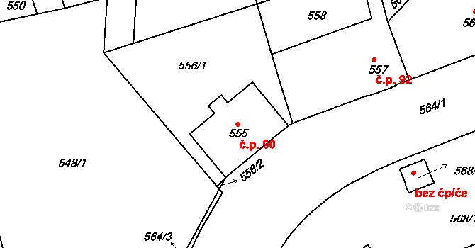 Liberec X-Františkov 90, Liberec na parcele st. 555 v KÚ Františkov u Liberce, Katastrální mapa