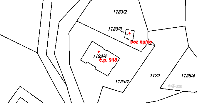 Liberec XIV-Ruprechtice 918, Liberec na parcele st. 1123/4 v KÚ Ruprechtice, Katastrální mapa
