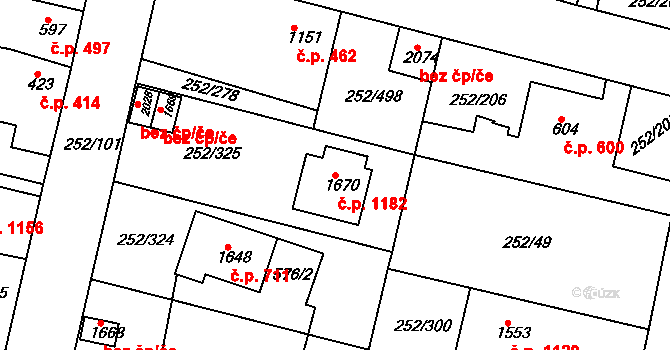 Rosice 1182 na parcele st. 1670 v KÚ Rosice u Brna, Katastrální mapa