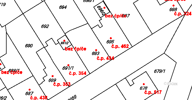 Bolevec 434, Plzeň na parcele st. 693 v KÚ Bolevec, Katastrální mapa