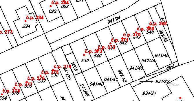 Hylváty 372, Ústí nad Orlicí na parcele st. 540 v KÚ Hylváty, Katastrální mapa