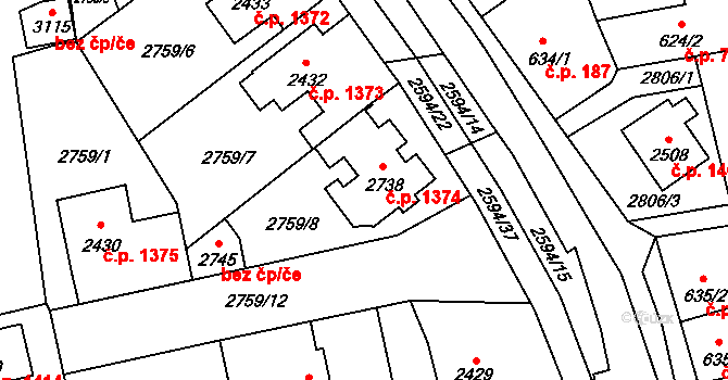 Lipník nad Bečvou I-Město 1374, Lipník nad Bečvou na parcele st. 2738 v KÚ Lipník nad Bečvou, Katastrální mapa