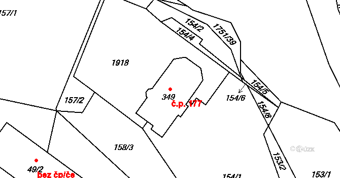 Karle 177 na parcele st. 349 v KÚ Karle, Katastrální mapa
