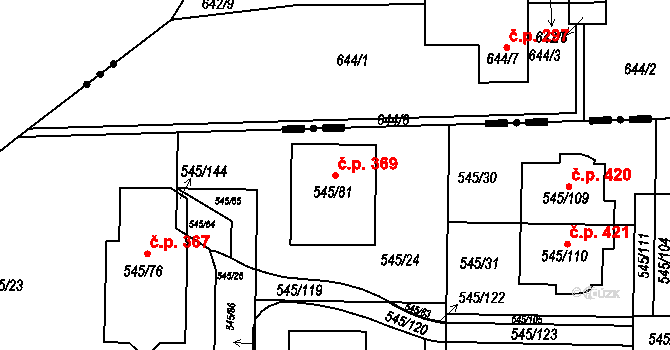 Ivanovice 369, Brno na parcele st. 545/81 v KÚ Ivanovice, Katastrální mapa