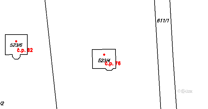 Vělopolí 76 na parcele st. 523/4 v KÚ Vělopolí, Katastrální mapa