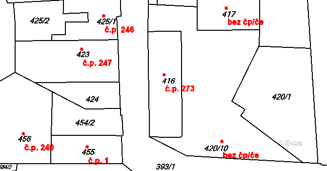 Úštěk-Českolipské Předměstí 273, Úštěk na parcele st. 416 v KÚ Úštěk, Katastrální mapa