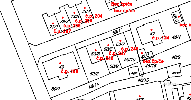 Liberec IX-Janův Důl 248, Liberec na parcele st. 50/3 v KÚ Janův Důl u Liberce, Katastrální mapa