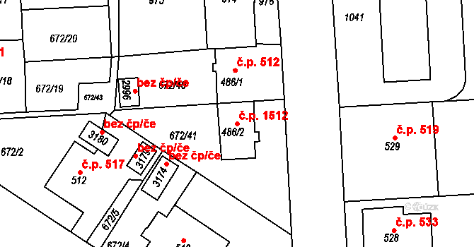 Sezimovo Ústí 1512 na parcele st. 486/2 v KÚ Sezimovo Ústí, Katastrální mapa