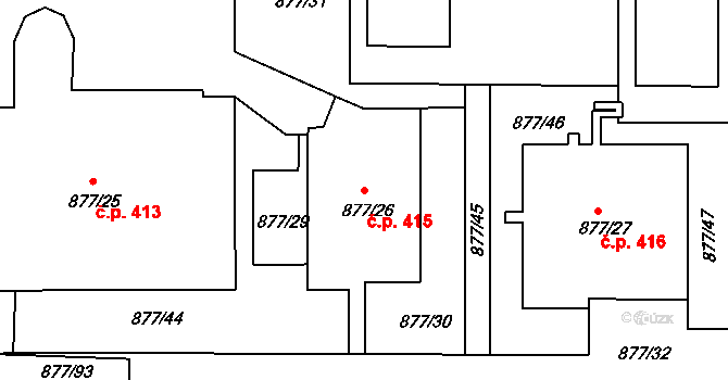 Děčín XXXII-Boletice nad Labem 415, Děčín na parcele st. 877/26 v KÚ Boletice nad Labem, Katastrální mapa