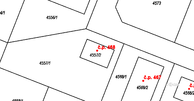 Šanov 468 na parcele st. 4557/2 v KÚ Šanov nad Jevišovkou, Katastrální mapa