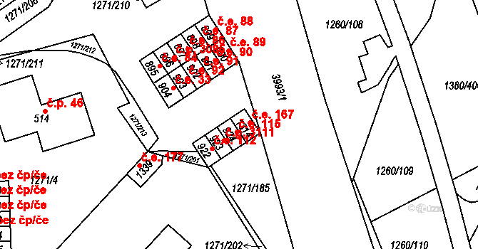 Pazderna 167, Vyškov na parcele st. 1314 v KÚ Dědice u Vyškova, Katastrální mapa