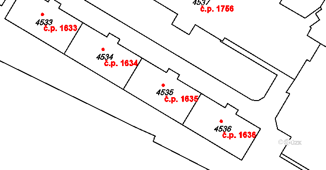 Bruntál 1635 na parcele st. 4535 v KÚ Bruntál-město, Katastrální mapa