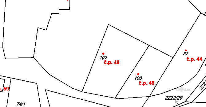 Pecerady 49, Týnec nad Sázavou na parcele st. 107 v KÚ Pecerady, Katastrální mapa