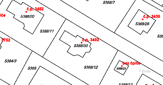 Frýdek 3492, Frýdek-Místek na parcele st. 5388/30 v KÚ Frýdek, Katastrální mapa