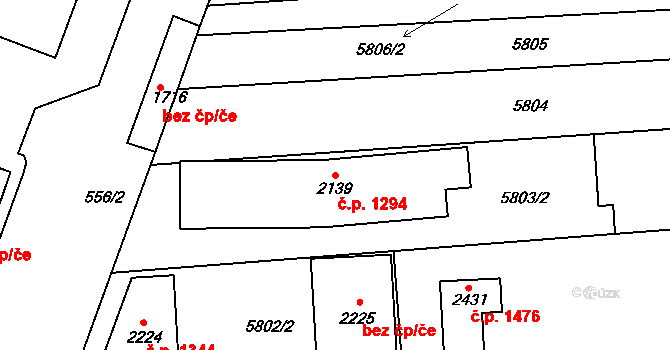 Rosice 1294 na parcele st. 2139 v KÚ Rosice u Brna, Katastrální mapa