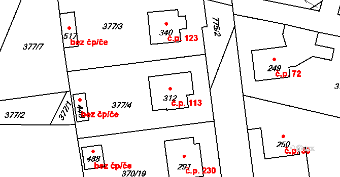 Sedlec 113, Sedlec-Prčice na parcele st. 312 v KÚ Sedlec u Votic, Katastrální mapa
