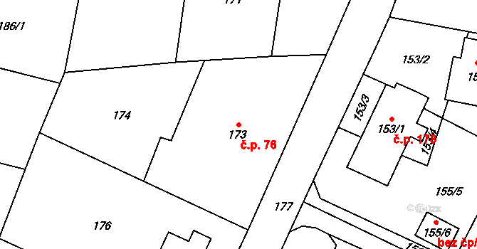 Výškovice 76, Ostrava na parcele st. 173 v KÚ Výškovice u Ostravy, Katastrální mapa