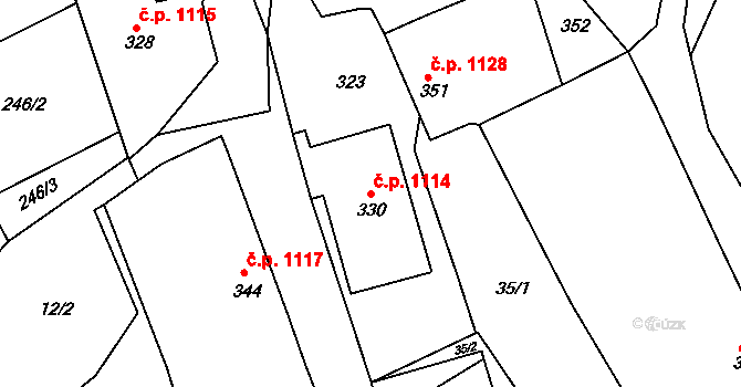 Bratrušín 1114, Bystřice nad Pernštejnem na parcele st. 330 v KÚ Bratrušín, Katastrální mapa