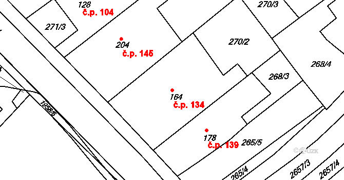 Hrádek na Vlárské dráze 134, Slavičín na parcele st. 164 v KÚ Hrádek na Vlárské dráze, Katastrální mapa