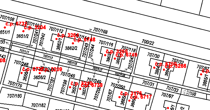 Zlín 3265 na parcele st. 3863/1 v KÚ Zlín, Katastrální mapa