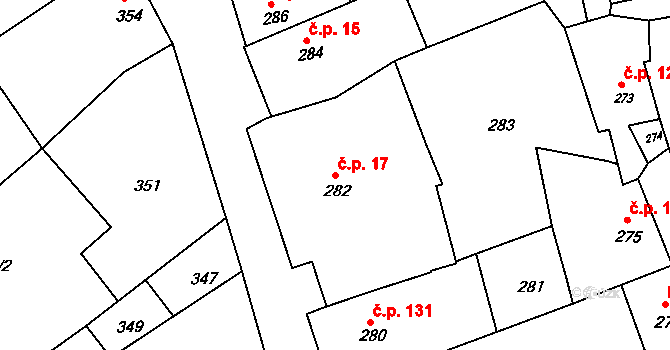 Heršpice 17 na parcele st. 282 v KÚ Heršpice, Katastrální mapa