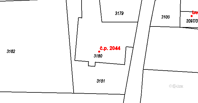Prostřední Dvůr 2044, Vítkov na parcele st. 3180 v KÚ Vítkov, Katastrální mapa