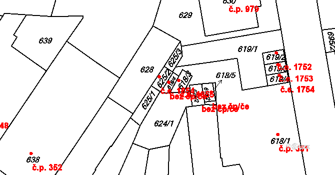 Teplice 45142599 na parcele st. 618/4 v KÚ Teplice, Katastrální mapa