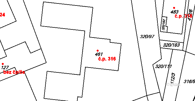 Třemošnice 316 na parcele st. 461 v KÚ Třemošnice nad Doubravou, Katastrální mapa
