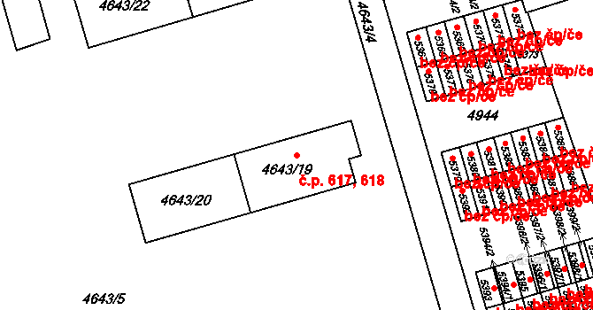 Litomyšlské Předměstí 617,618, Vysoké Mýto na parcele st. 4643/19 v KÚ Vysoké Mýto, Katastrální mapa