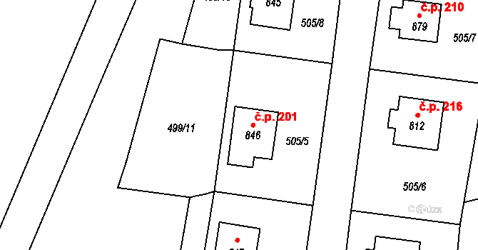 Davle 201 na parcele st. 846 v KÚ Davle, Katastrální mapa