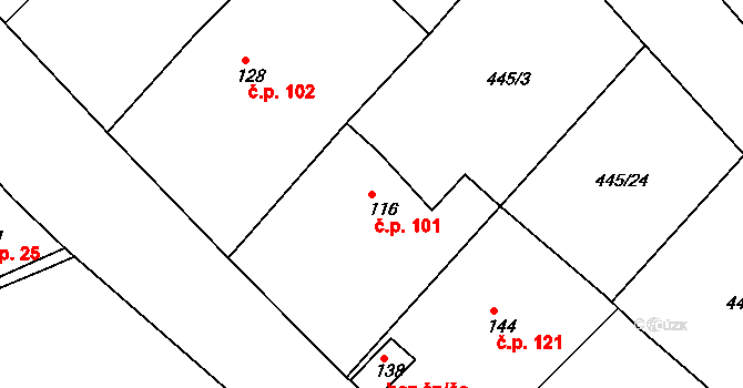 Krašovice 101 na parcele st. 116 v KÚ Krašovice u Plzně, Katastrální mapa
