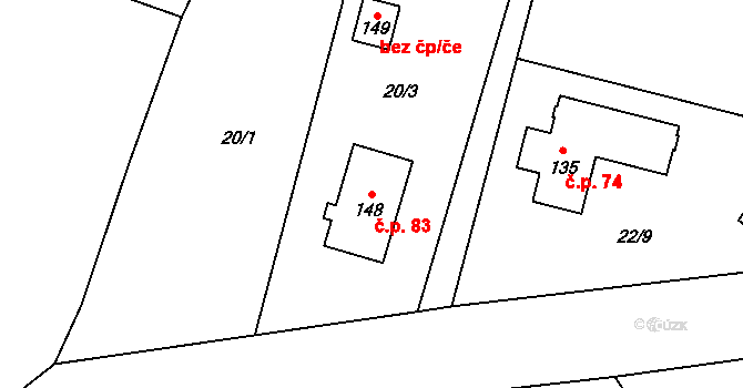 Popice 83, Jihlava na parcele st. 148 v KÚ Popice u Jihlavy, Katastrální mapa