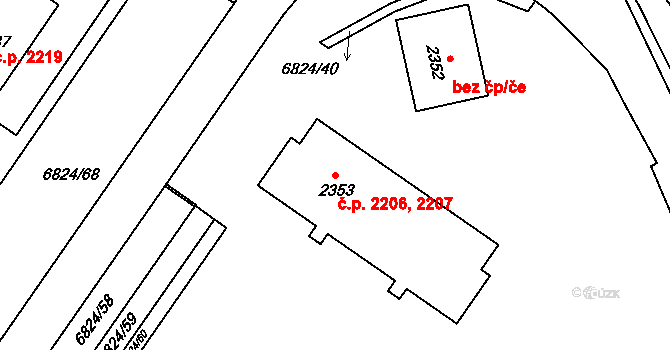Žatec 2206,2207 na parcele st. 2353 v KÚ Žatec, Katastrální mapa