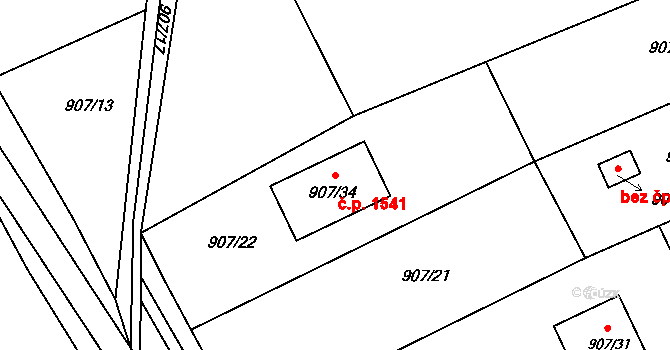 Bystřice 1541 na parcele st. 907/34 v KÚ Bystřice nad Olší, Katastrální mapa
