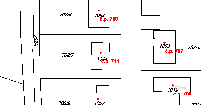 Hrotovice 711 na parcele st. 1044 v KÚ Hrotovice, Katastrální mapa