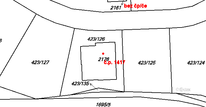 Hluboká nad Vltavou 1417 na parcele st. 2176 v KÚ Hluboká nad Vltavou, Katastrální mapa