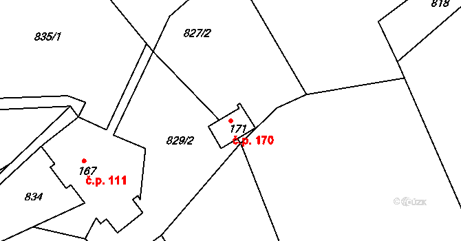 Ohnišov 170 na parcele st. 171 v KÚ Ohnišov, Katastrální mapa