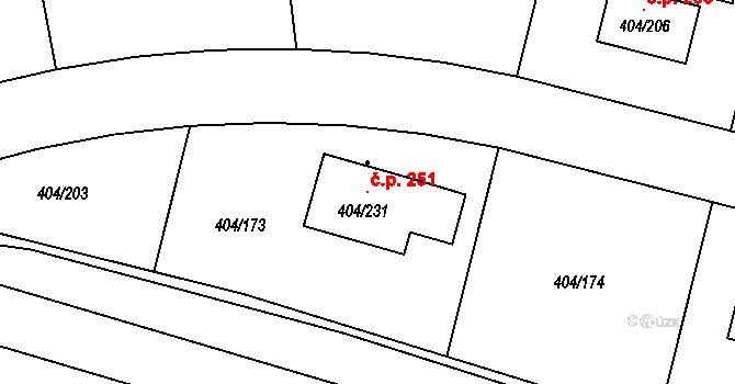 Stratov 251 na parcele st. 404/231 v KÚ Stratov, Katastrální mapa