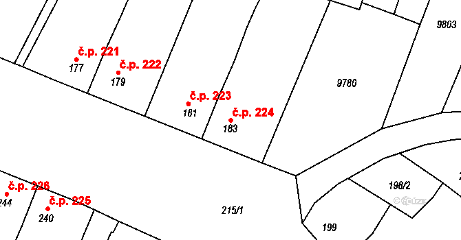 Oleksovice 224 na parcele st. 183 v KÚ Oleksovice, Katastrální mapa