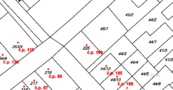 Přerov VIII-Henčlov 169, Přerov na parcele st. 225 v KÚ Henčlov, Katastrální mapa