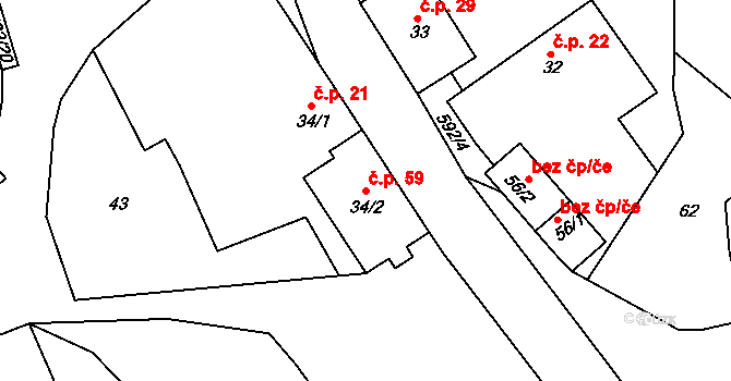 Přibyslavice 59, Vlkaneč na parcele st. 34/2 v KÚ Přibyslavice u Vlkanče, Katastrální mapa