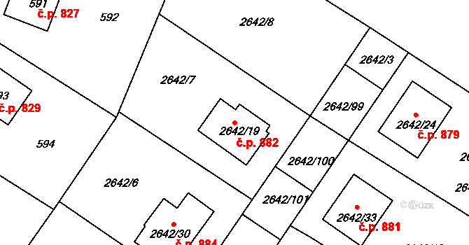 Zruč nad Sázavou 882 na parcele st. 2642/19 v KÚ Zruč nad Sázavou, Katastrální mapa