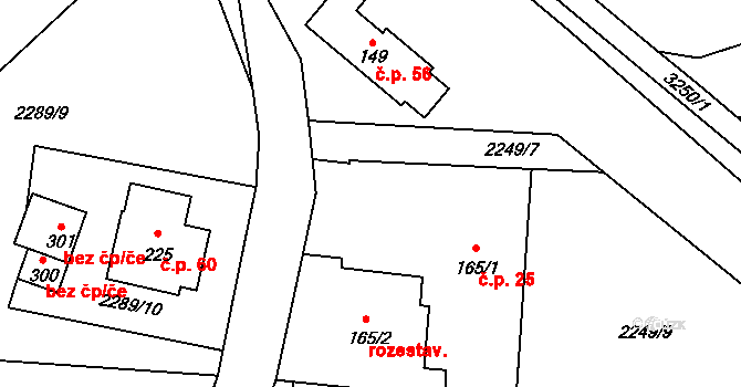 Petříkov 25 na parcele st. 165/1 v KÚ Těšínov, Katastrální mapa
