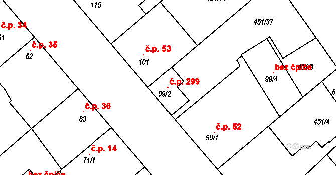 Sedlčánky 299, Čelákovice na parcele st. 99/2 v KÚ Sedlčánky, Katastrální mapa