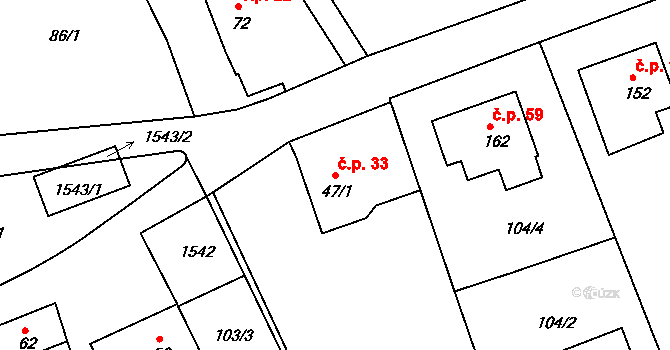 Žernov 33 na parcele st. 47/1 v KÚ Žernov u České Skalice, Katastrální mapa